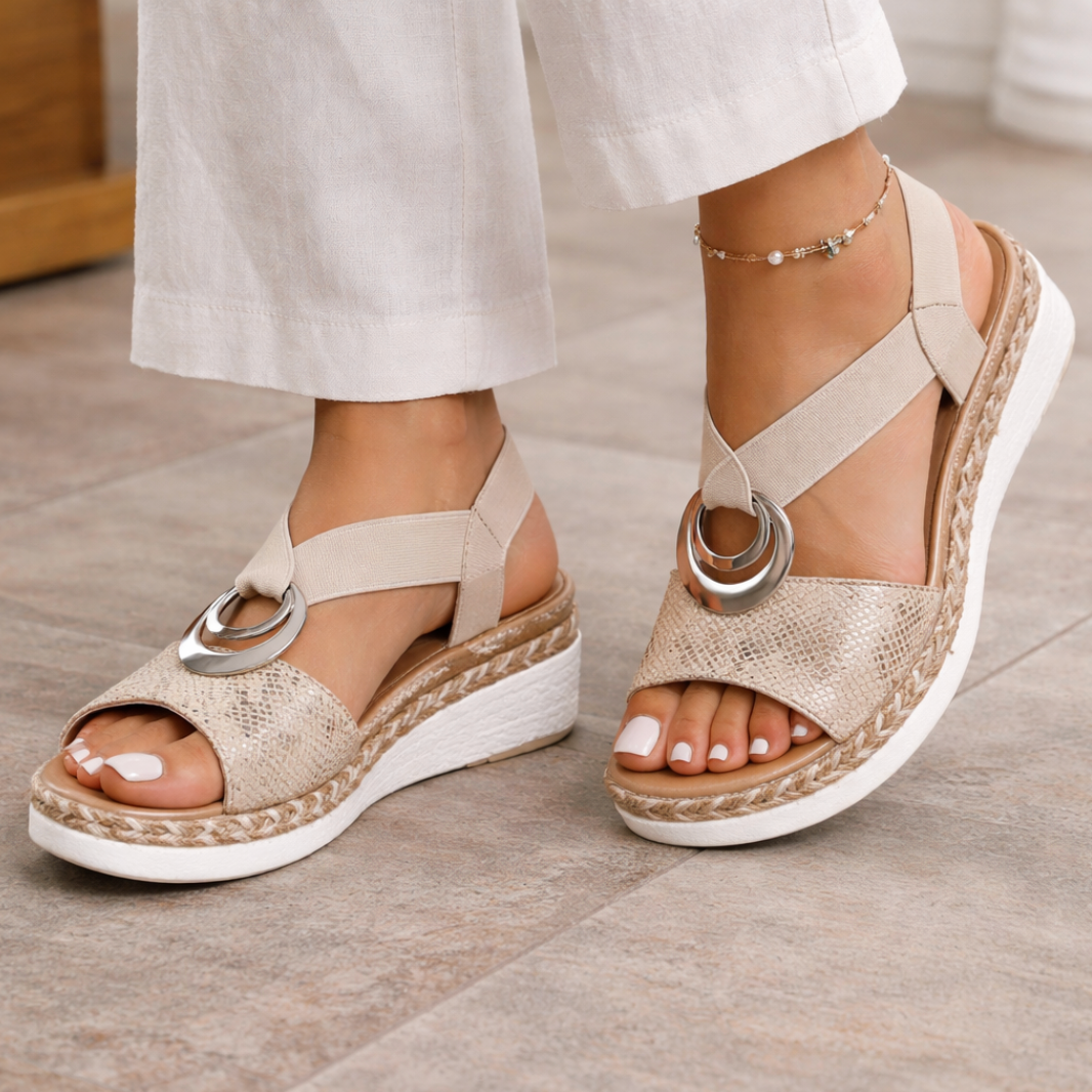 Women’s Open-Toe Wedge Sandals with Cushioned Arch Support