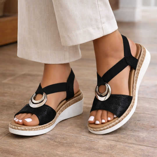 Women’s Open-Toe Wedge Sandals with Cushioned Arch Support