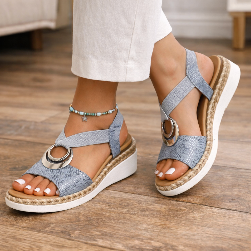 Women’s Open-Toe Wedge Sandals with Cushioned Arch Support