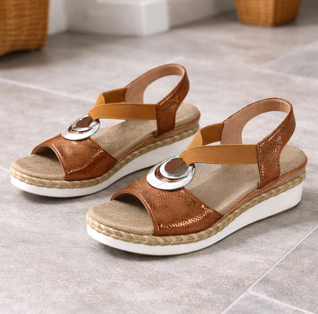 Women’s Open-Toe Wedge Sandals with Cushioned Arch Support