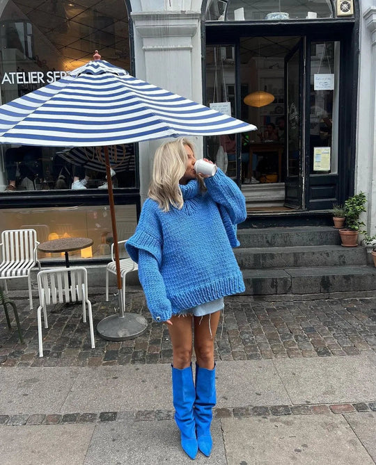Women’s Oversized Chunky Turtleneck – Puff-Sleeve Knit Sweater