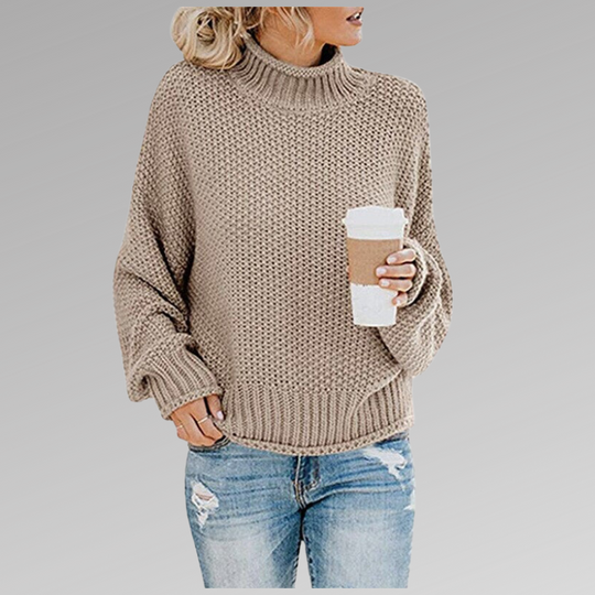 Women’s Oversized Knit Turtleneck – Soft Loose Everyday Sweater