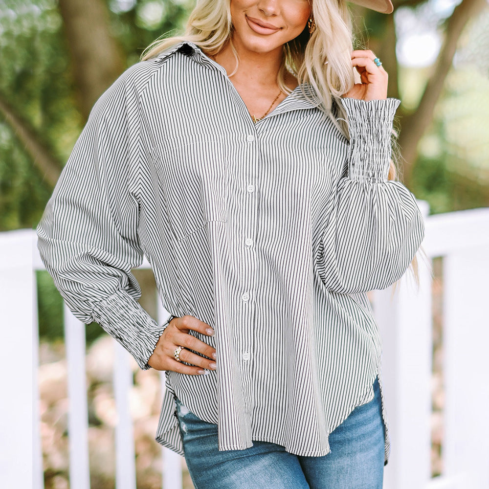 Women's Oversized Striped Shirt – Relaxed Long-Sleeve Button-Up