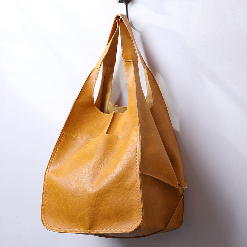 Women's Oversized Vintage Crossbody Bag – Large Leather-Effect Design