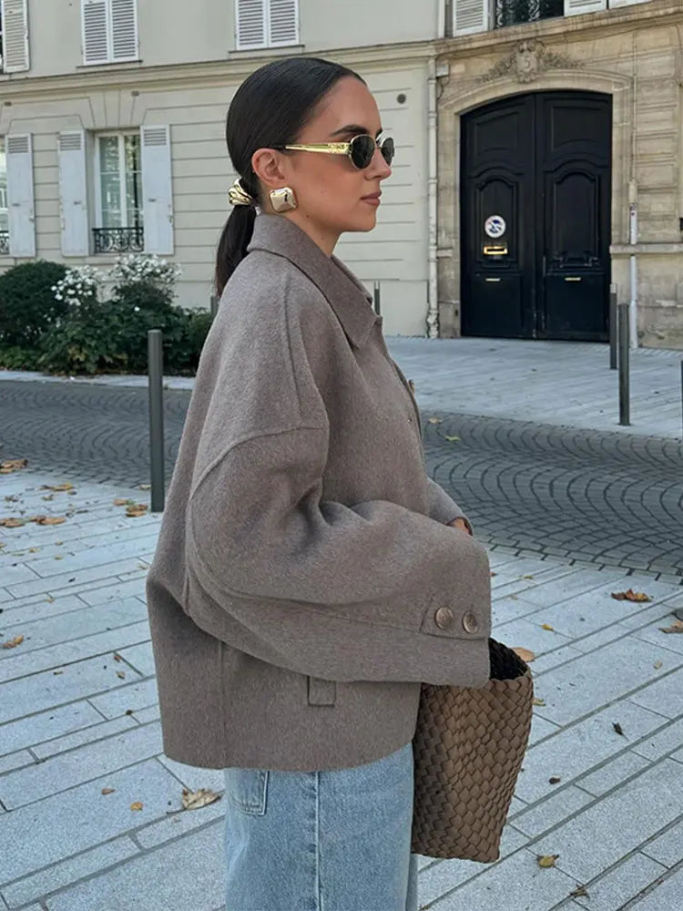 Women's Oversized Wool-Blend Jacket – Structured Button-Front Coat