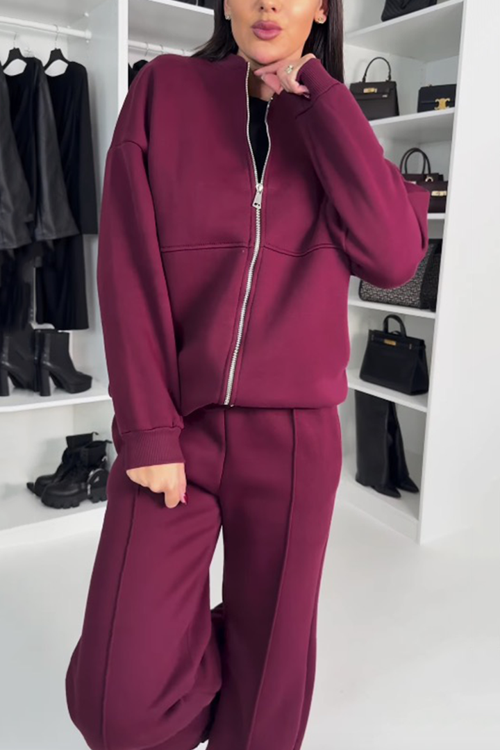 Women’s Oversized Zip Sweatshirt and Jogger Set – Relaxed Athleisure Outfit
