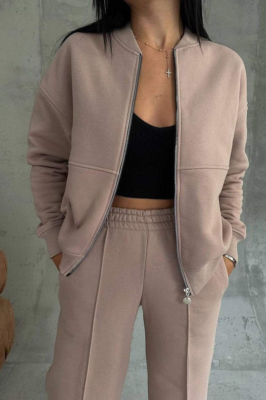 Women’s Oversized Zip Sweatshirt and Jogger Set – Relaxed Athleisure Outfit