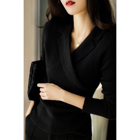 Women’s Peter Pan Collar Sweater – Fitted Knit with Asymmetrical Hem