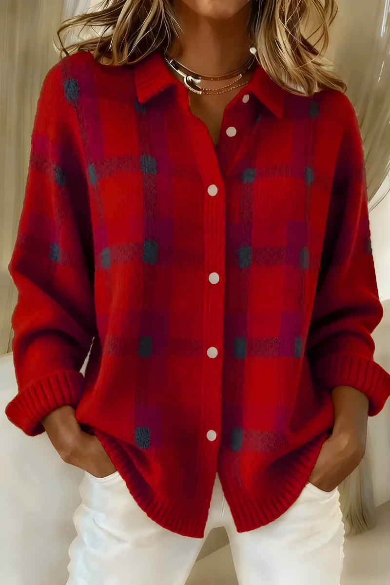 Women's Plaid Open-Front Cardigan – Soft Relaxed Knit, S–5XL