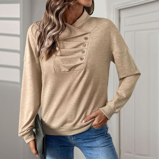 Women’s Pleated Button Sweater – Soft Viscose Autumn Knit
