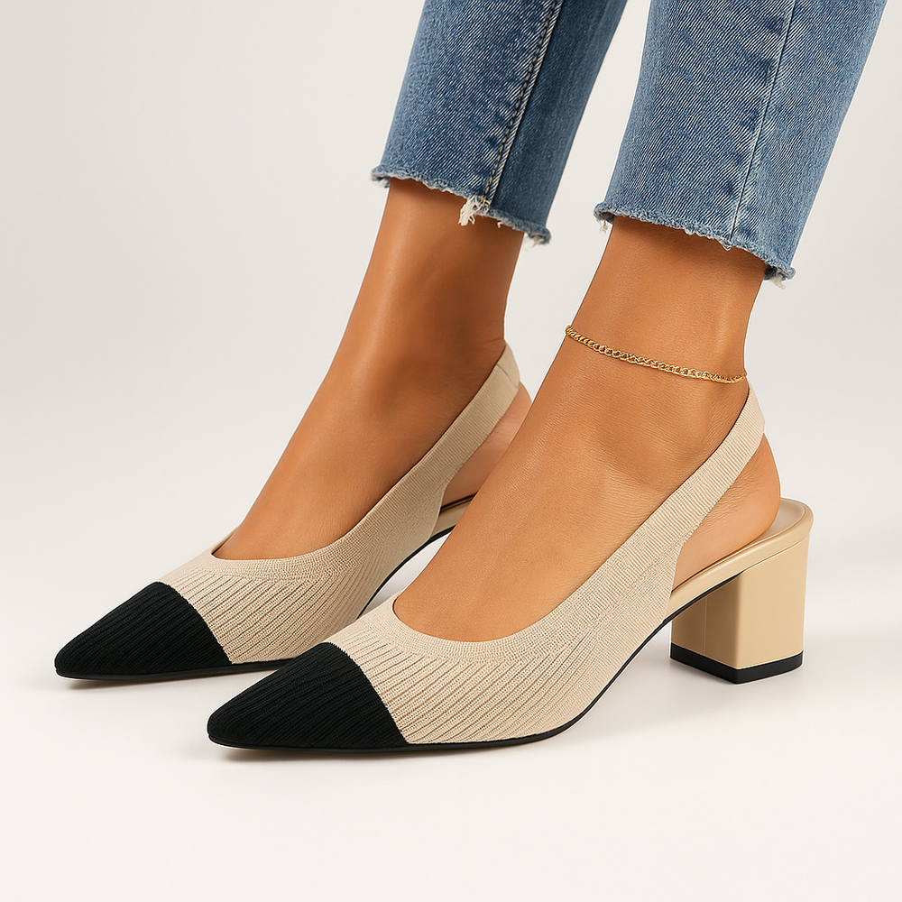 Women's Pointed-Toe Slingback Pumps with Low Block Heel, EU 34–43