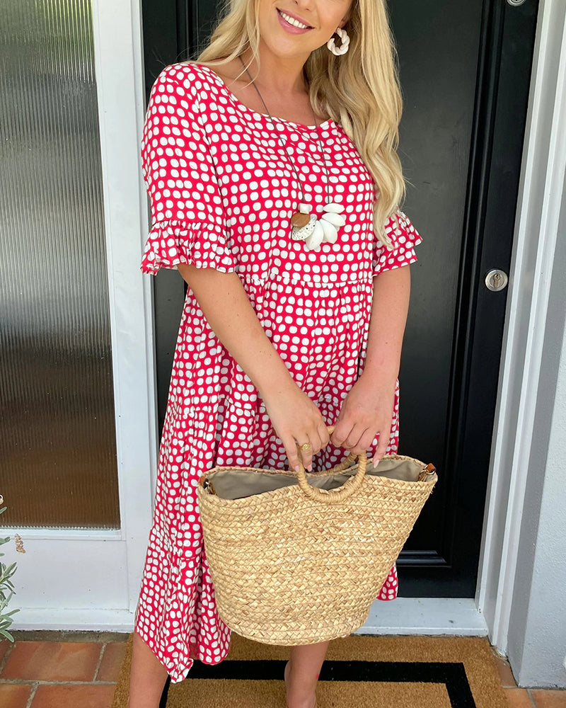 Women’s Polka-Dot Midi Dress – Flowing Round-Neck Style