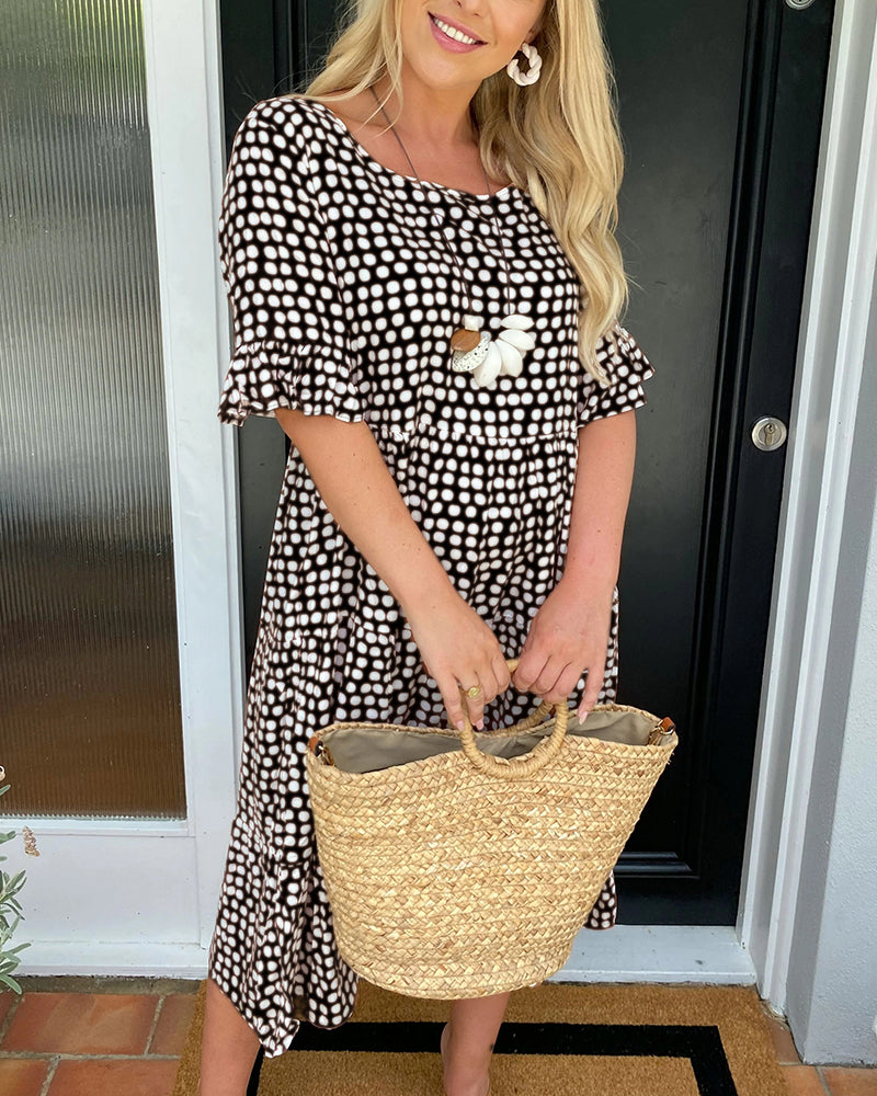 Women’s Polka-Dot Midi Dress – Flowing Round-Neck Style