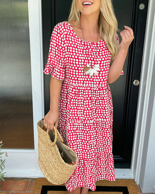 Women’s Polka-Dot Midi Dress – Flowing Round-Neck Style