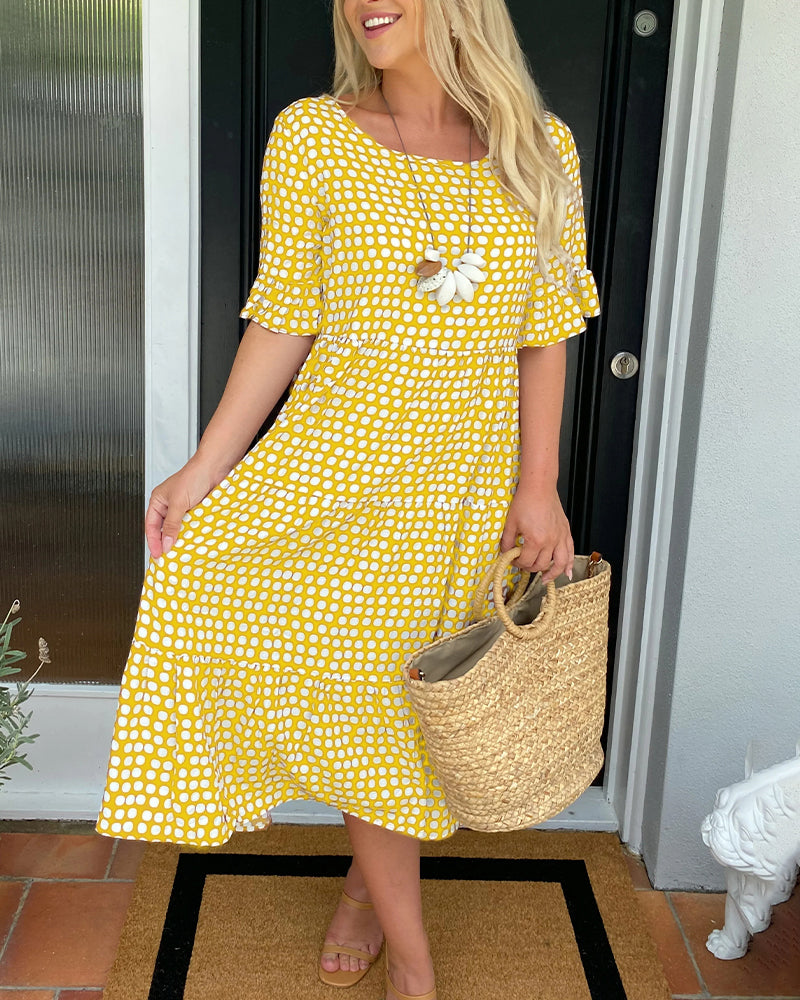 Women’s Polka-Dot Midi Dress – Flowing Round-Neck Style