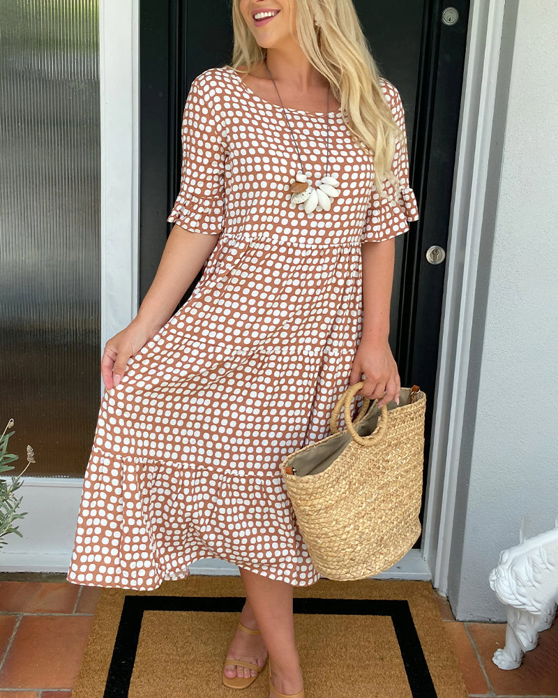 Women’s Polka-Dot Midi Dress – Flowing Round-Neck Style