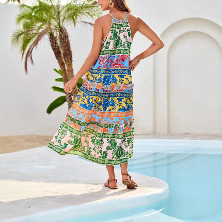 Women's Printed Bohemian Midi Dress – Flowing Boho-Chic Summer Style