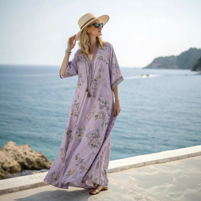 Women's Printed Bohemian Summer Maxi Dress – Flowing Fit, S–2XL