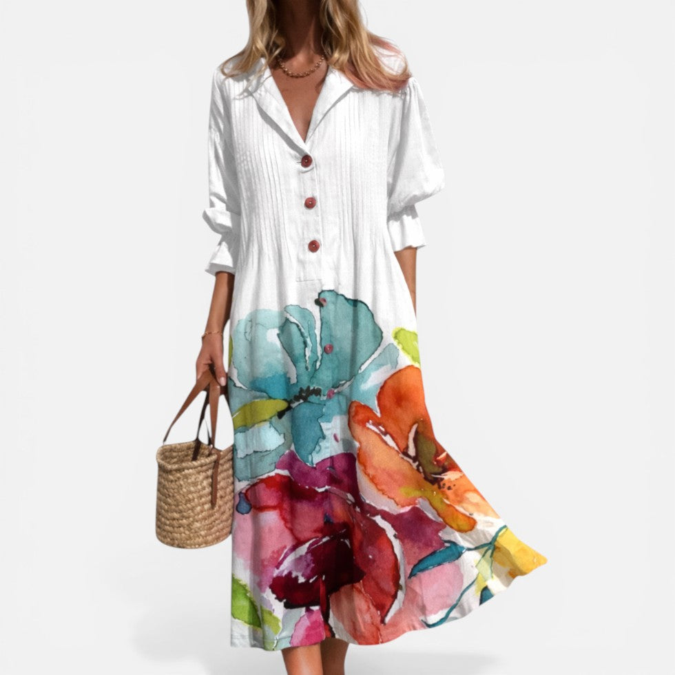 Women's Printed Button-Front Shirt Dress – Loose Summer Style