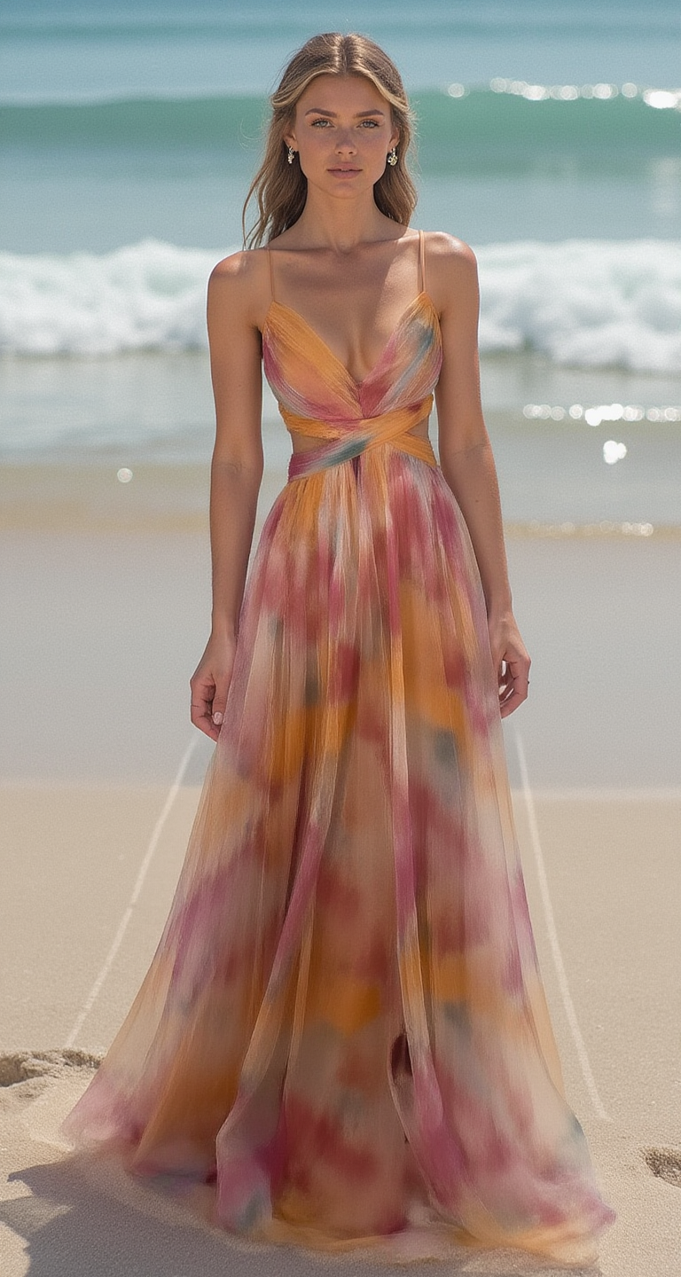 Women's Printed Lace-Up Maxi Dress – Adjustable Back and Flowing Fit