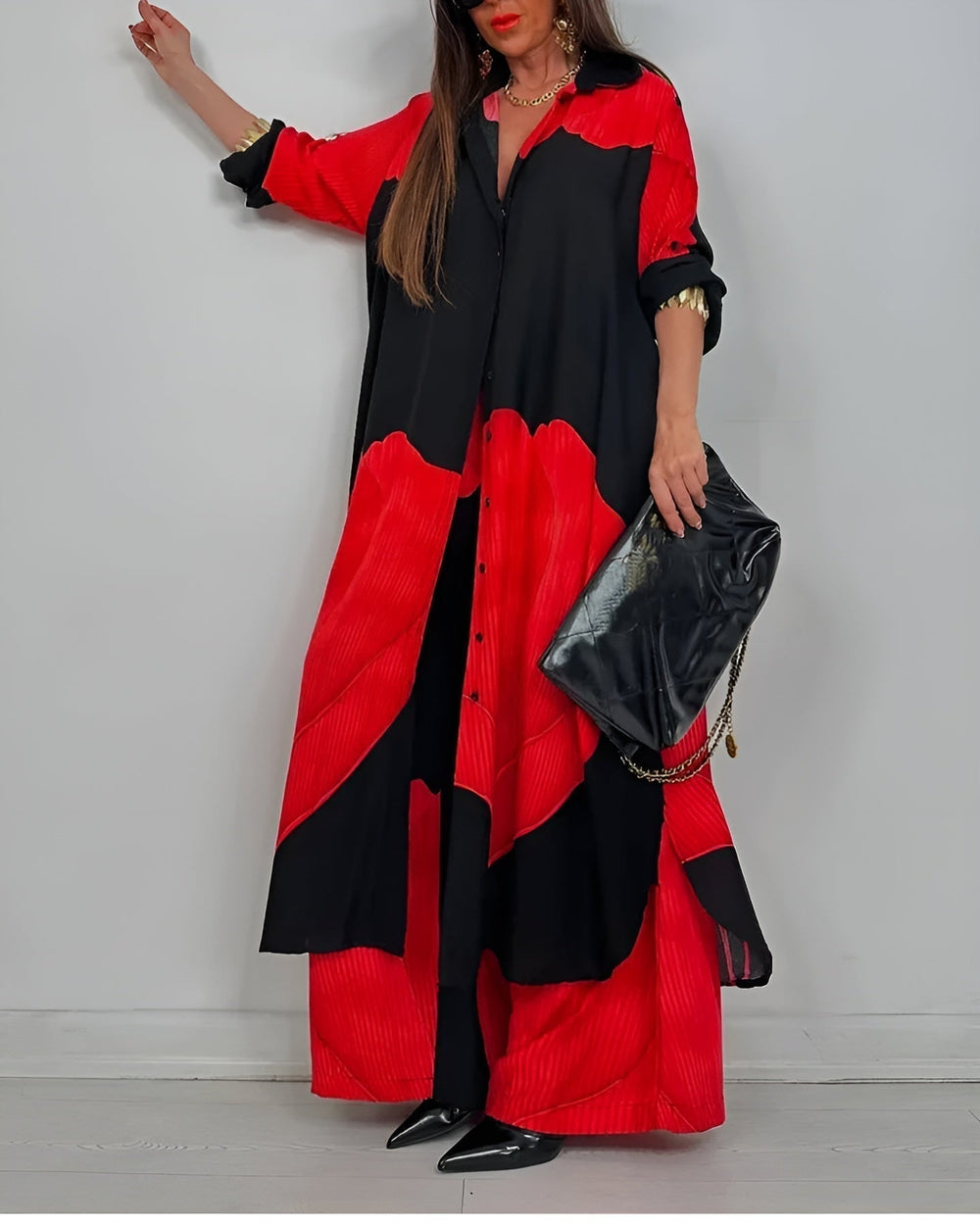 Women's Printed Shirt and Trouser Set – Cropped Button-Up and Wide-Leg Trousers