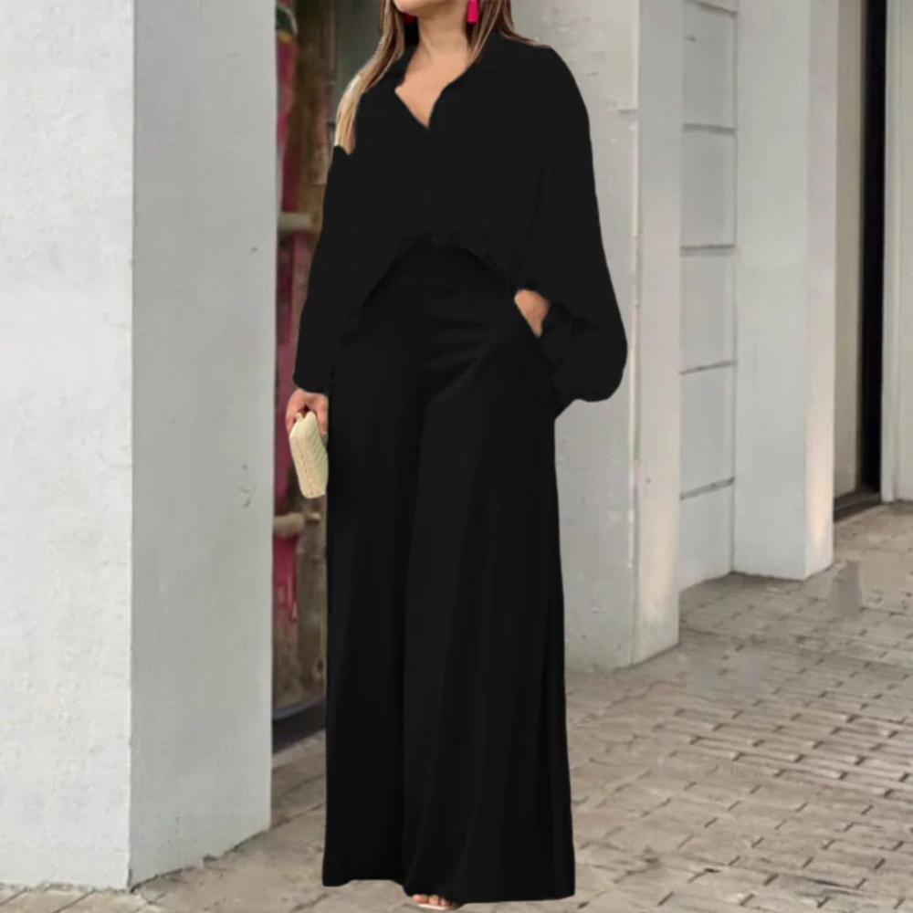 Women's Printed Shirt and Trouser Set – Lightweight Wide-Leg Outfit