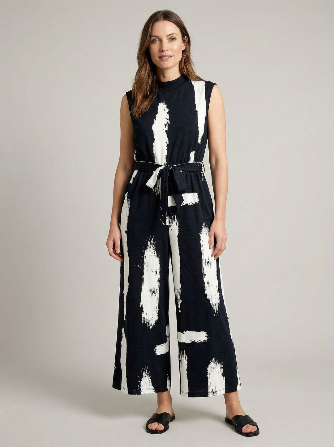 Women’s Printed Wide-Leg Summer Jumpsuit – Sleeveless with Tie Waist