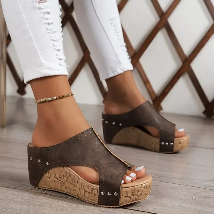 Women’s PU Wedge Sandals with Arch Support and Cushioned Footbed