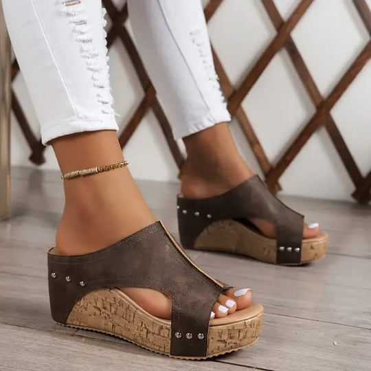Women’s PU Wedge Sandals with Arch Support and Cushioned Footbed