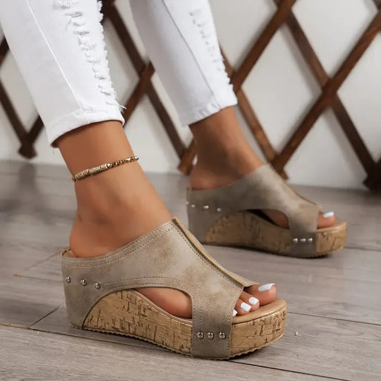 Women’s PU Wedge Sandals with Arch Support and Cushioned Footbed