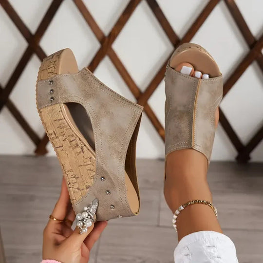 Women’s PU Wedge Sandals with Arch Support and Cushioned Footbed