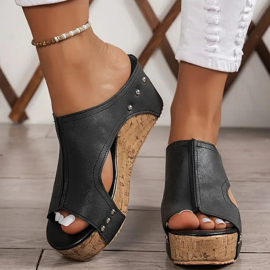 Women’s PU Wedge Sandals with Arch Support and Cushioned Footbed