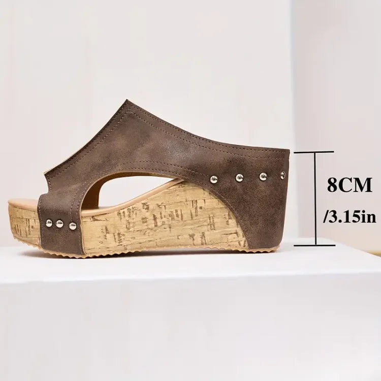 Women’s PU Wedge Sandals with Arch Support and Cushioned Footbed