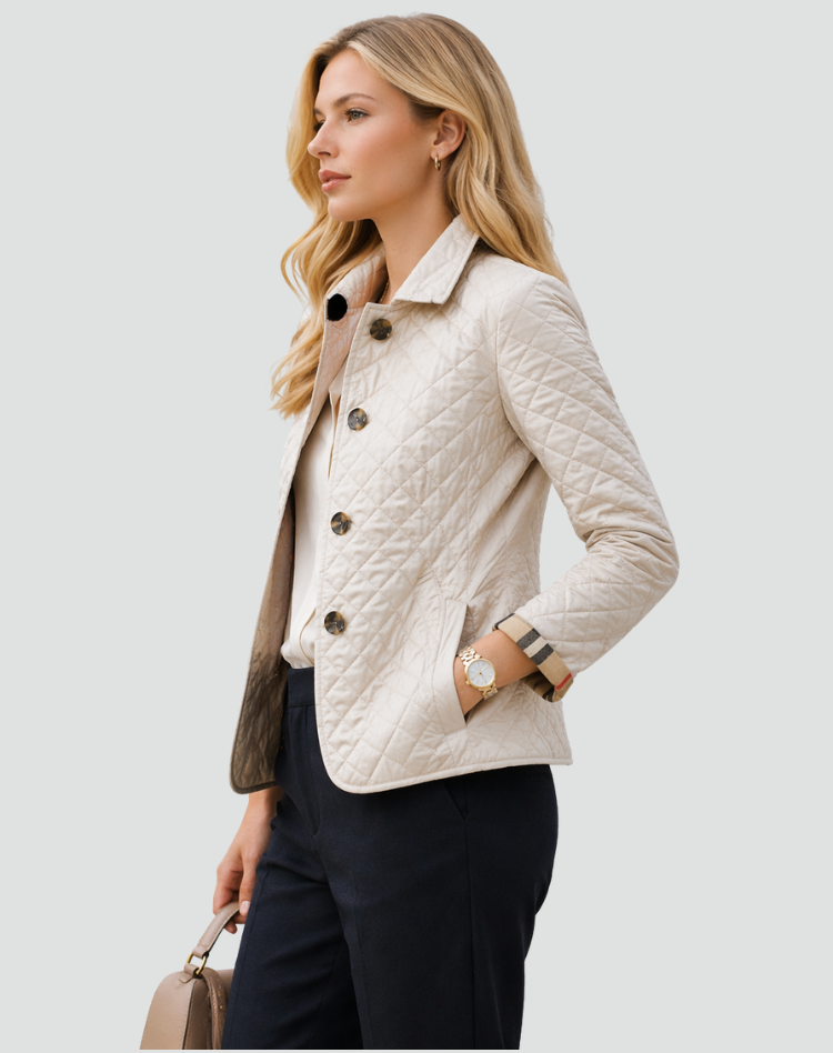 Women's Quilted Button Jacket – Lightweight Collared Transitional Layer