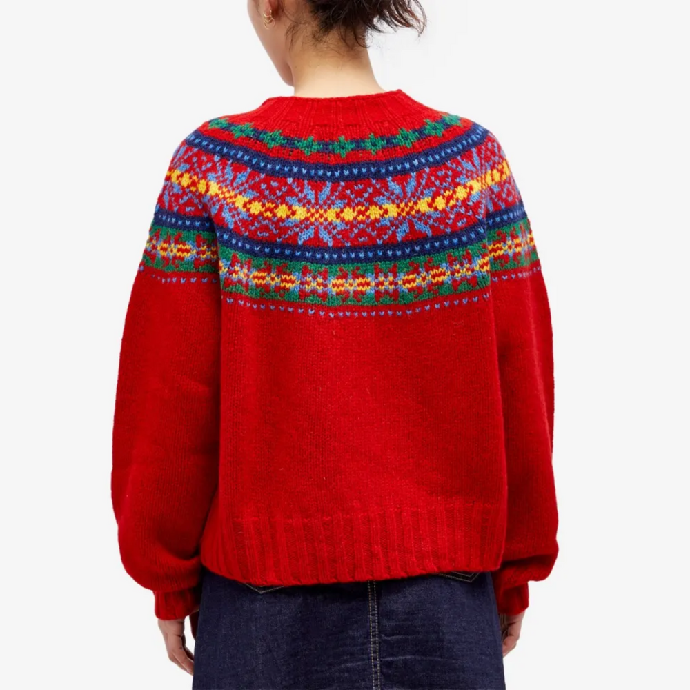 Women's Red Fair Isle Knit Sweater – Thick Vintage Winter Pullover