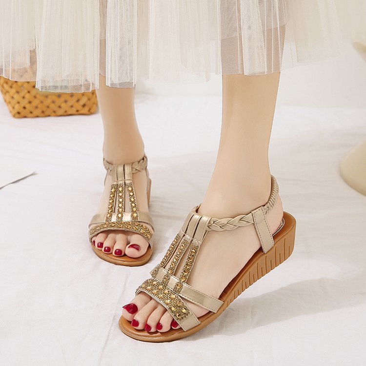Women’s Rhinestone Wedge Sandals with Elastic Straps