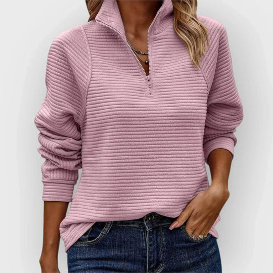 Women’s Ribbed Half-Zip Sweater – Soft V-Neck Long-Sleeve Knit