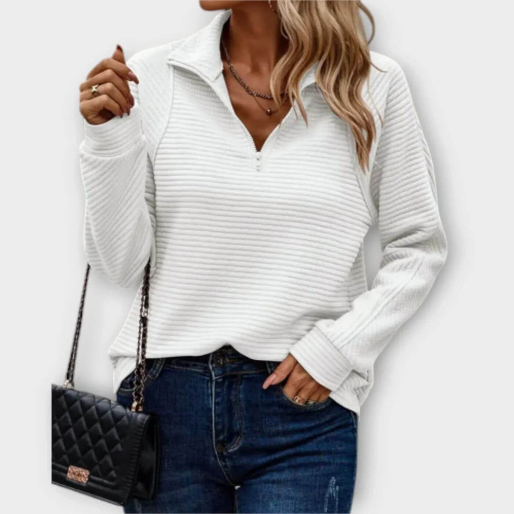 Women’s Ribbed Half-Zip Sweater – Soft V-Neck Long-Sleeve Knit