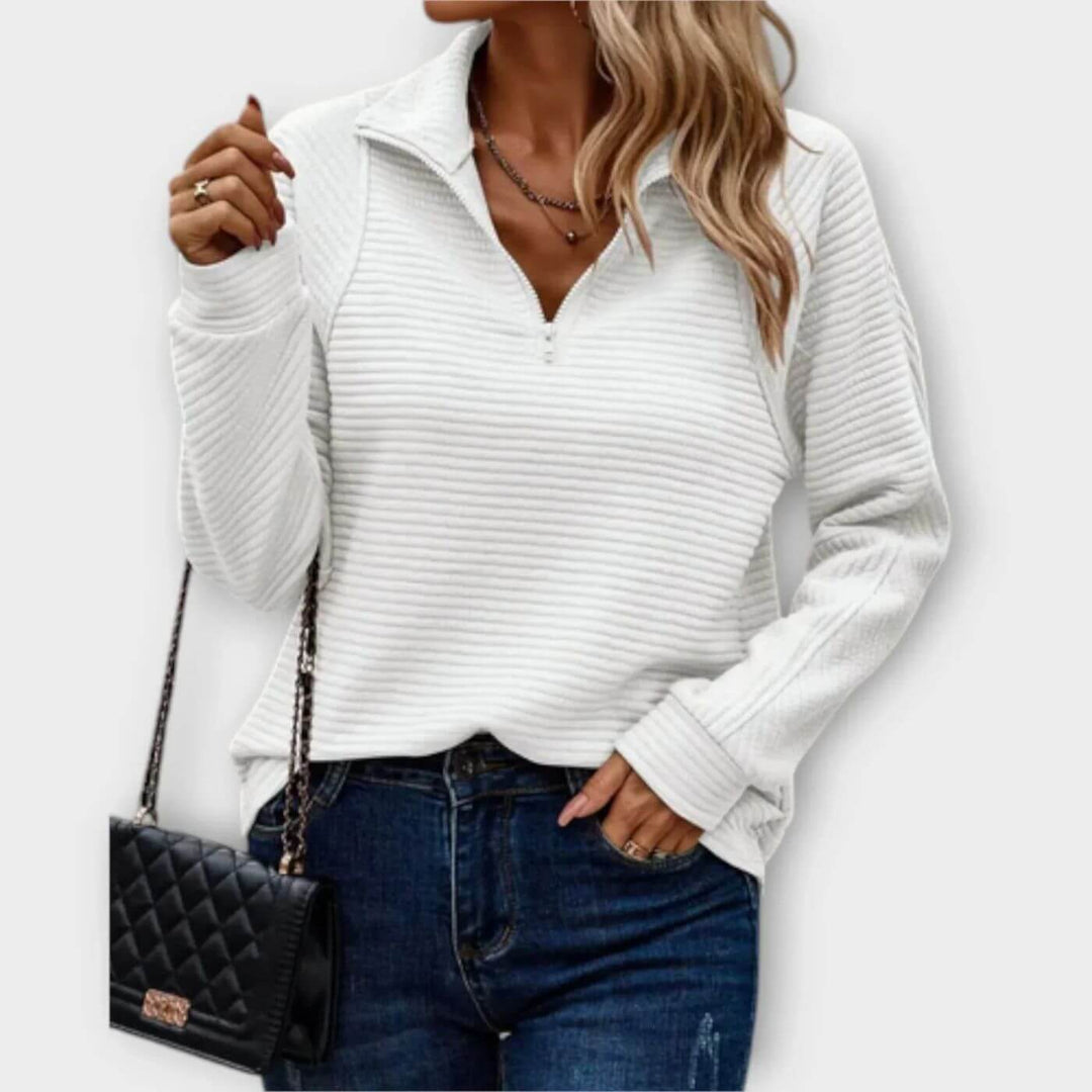 Women’s Ribbed Half-Zip Sweater – Soft V-Neck Long-Sleeve Knit