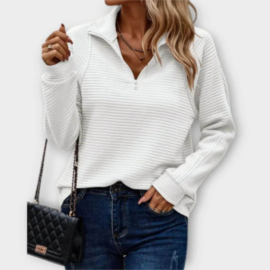 Women’s Ribbed Half-Zip Sweater – Soft V-Neck Long-Sleeve Knit