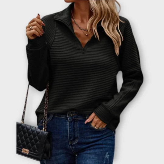 Women’s Ribbed Half-Zip Sweater – Soft V-Neck Long-Sleeve Knit
