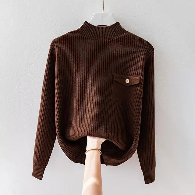 Women's Ribbed Mock-Neck Sweater – Soft Long-Sleeve Knit