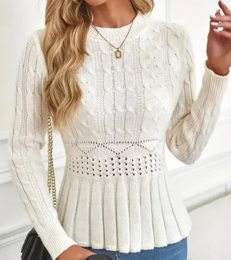 Women's Ribbed Peplum Sweater – Thick Knit Crew Neck