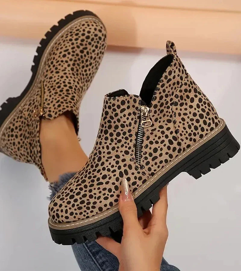 Women's Round-Toe Platform Ankle Boots – Side Zip and Cushioned Insole