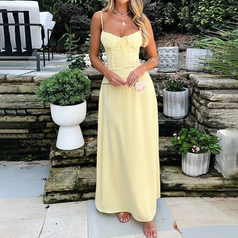 Women's Ruched-Bodice Summer Maxi Dress – Sleeveless Flowing Fit