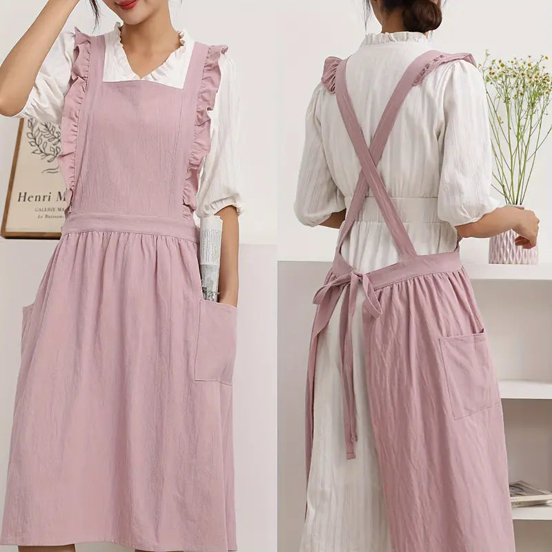 Women's Ruffle Apron – Adjustable Fit with Side Pockets