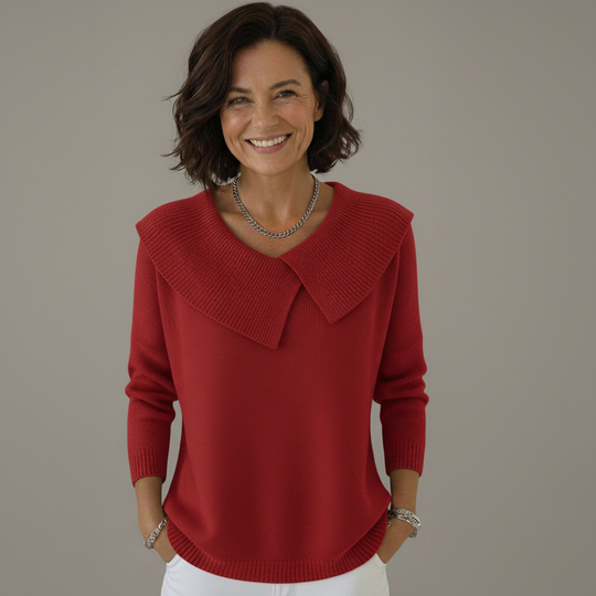 Women’s Sailor-Collar Winter Sweater – Soft Relaxed Knit
