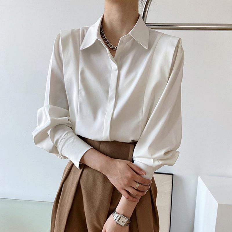 Women's Satin Button-Up Shirt – Elegant Long-Sleeve Blouse
