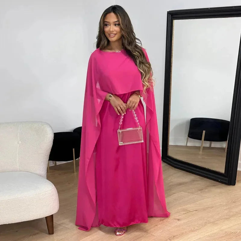 Women's Satin Cape Maxi Dress – Elegant Wedding Guest Style