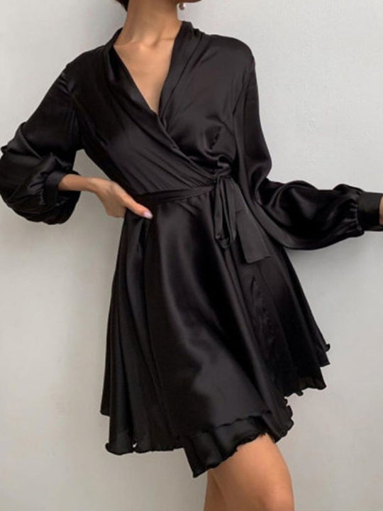Women’s Satin V-Neck Mini Dress – Elegant Evening Style